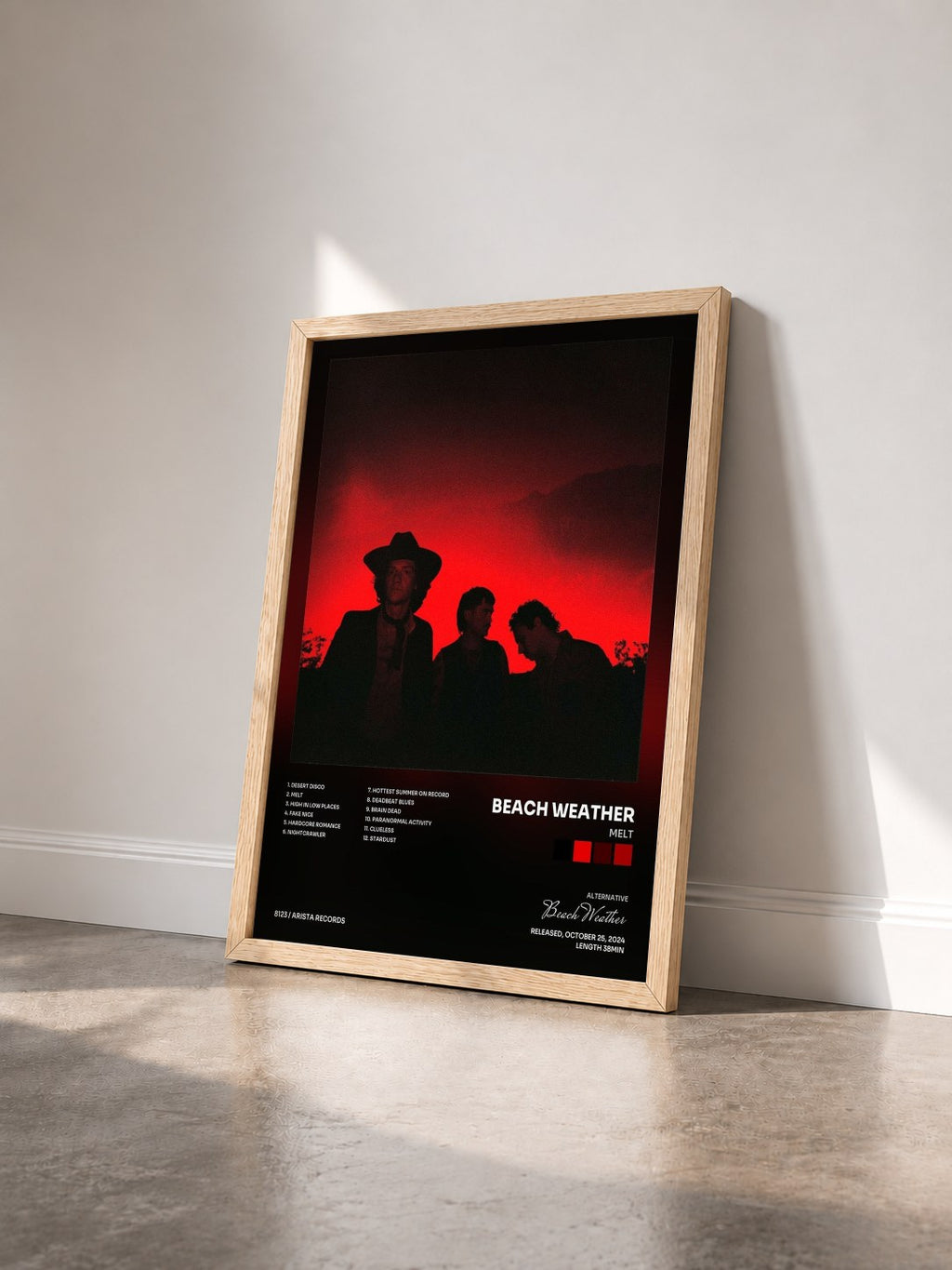 #bois Tableau de l'album Melt de Beach Weather vu de trois quarts, cadre en bois brut