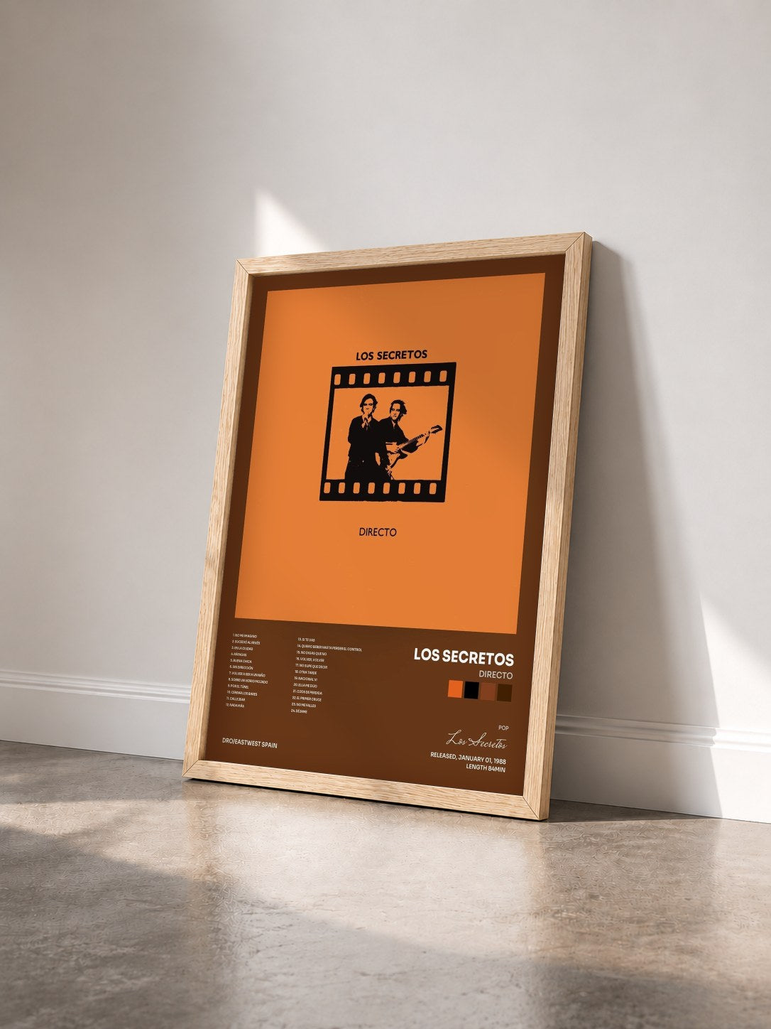 #bois Tableau de l'album Directo de Los Secretos vu de trois quarts, cadre en bois brut