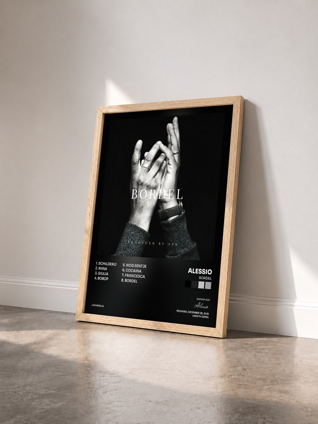 #bois Tableau de l'album Bordel de Alessio vu de trois quarts, cadre en bois brut