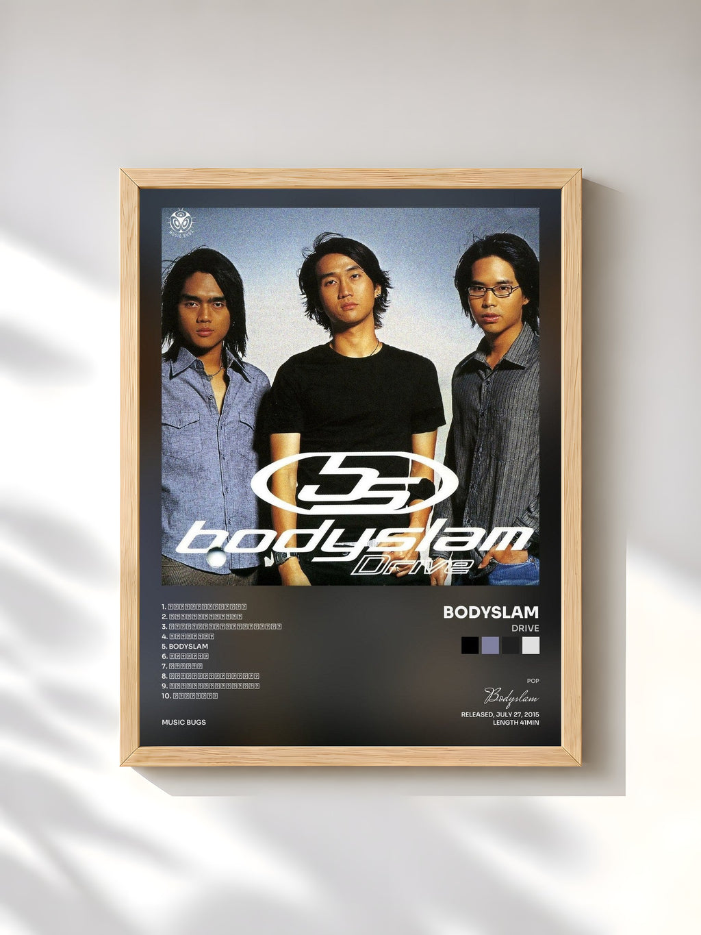 #bois Tableau de l'album Drive de Bodyslam, cadre en bois brut, imprimé et encadré en France