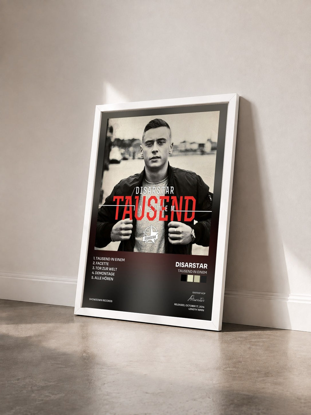 #blanc Tableau de l'album Tausend in Einem de Disarstar vu de trois quarts, cadre blanc