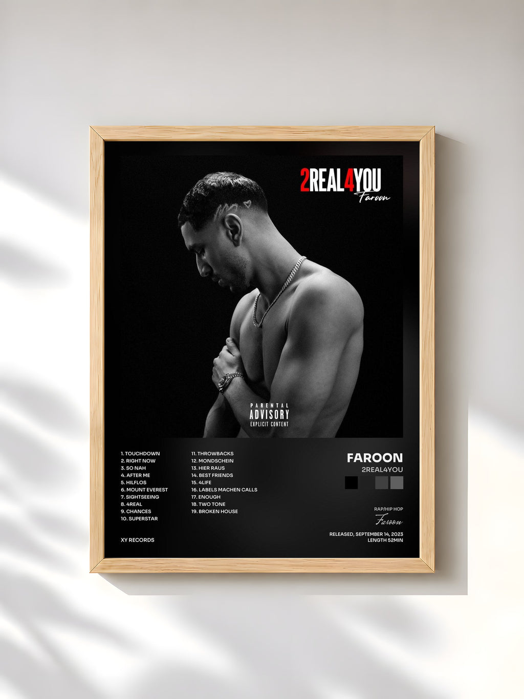 #bois Tableau de l'album 2Real4You de Faroon, cadre en bois brut, imprimé et encadré en France