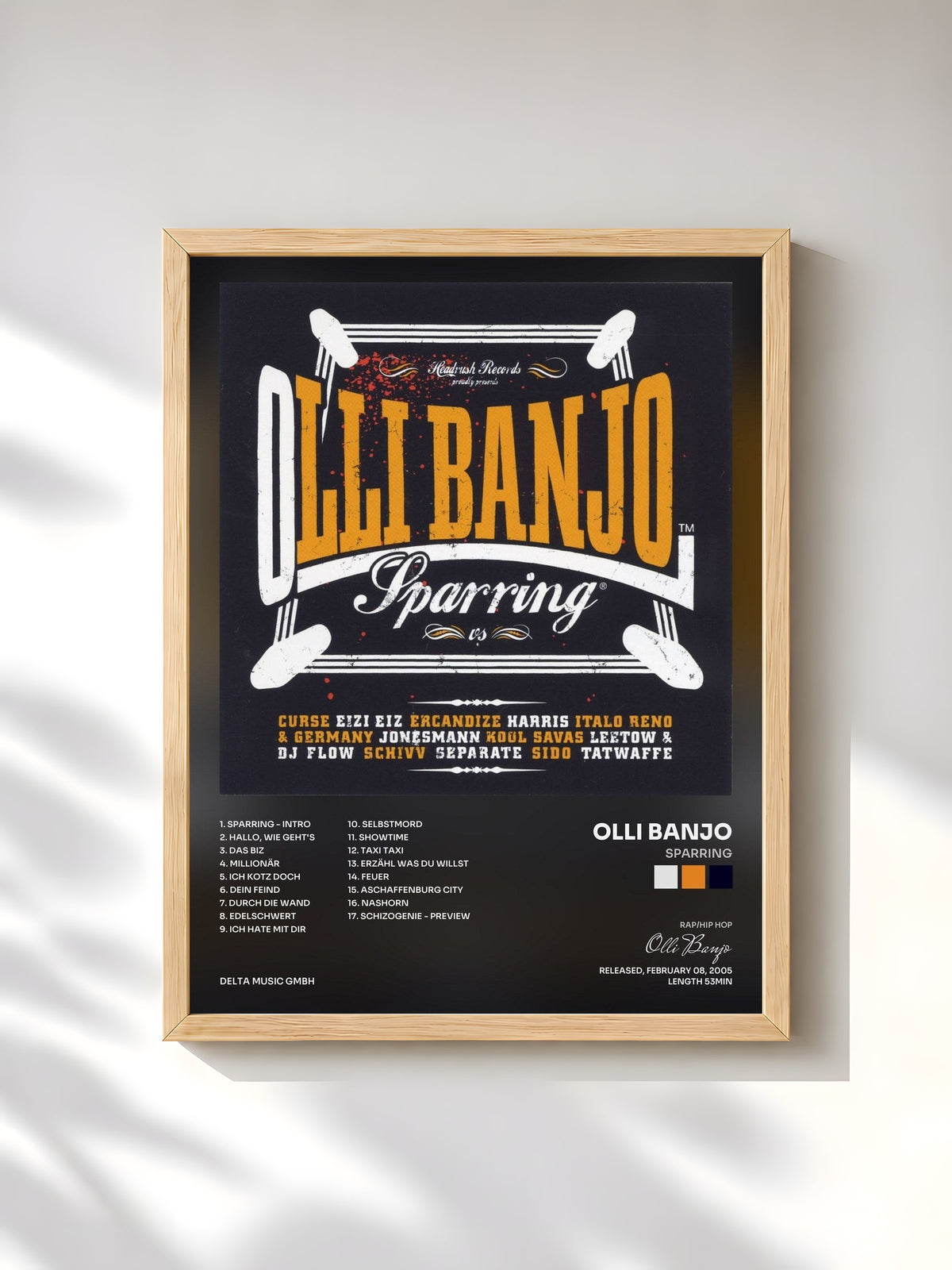 #bois Tableau de l'album Sparring de Olli Banjo, cadre en bois brut, imprimé et encadré en France