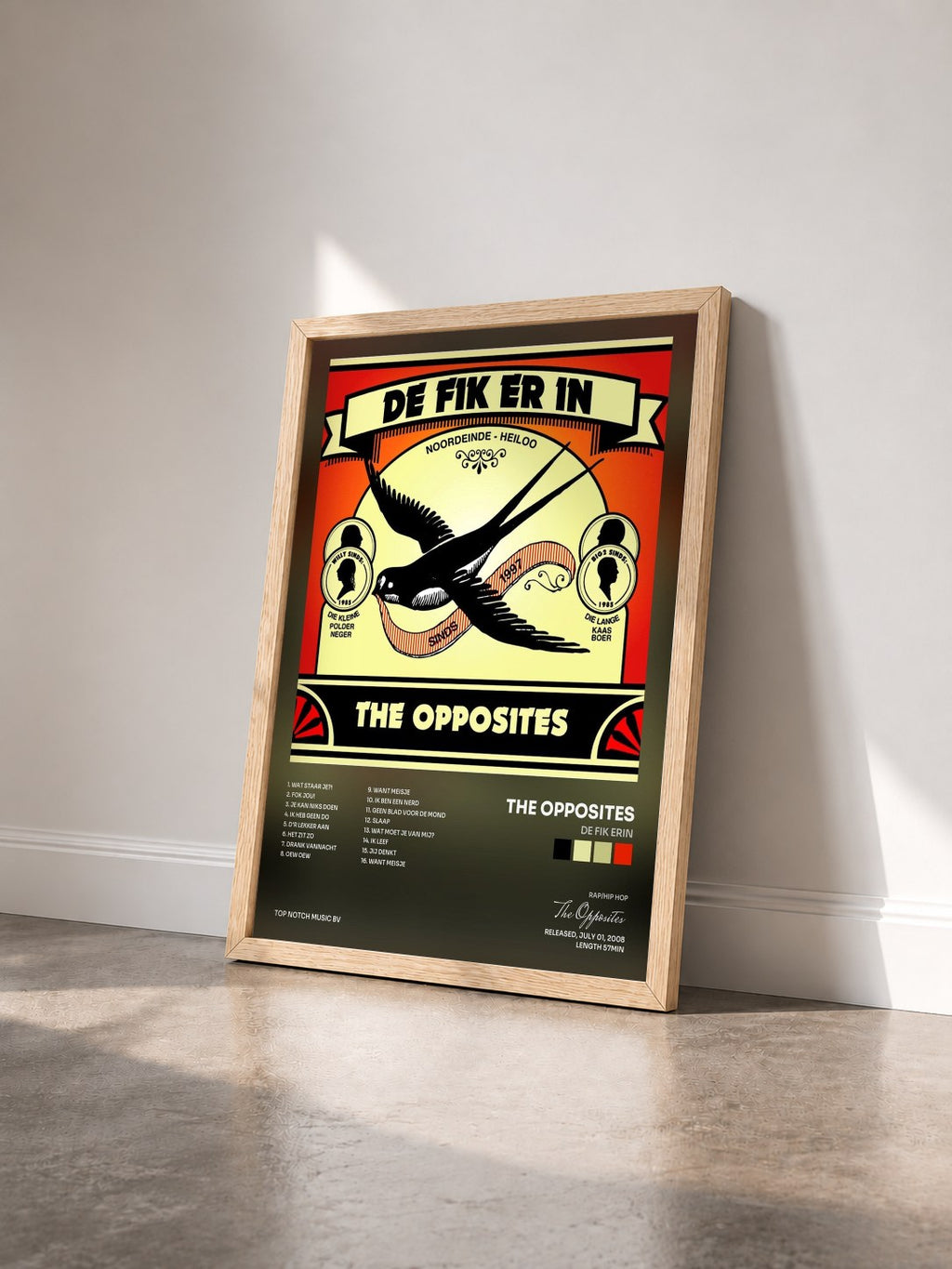#bois Tableau de l'album De Fik Erin de The Opposites vu de trois quarts, cadre en bois brut
