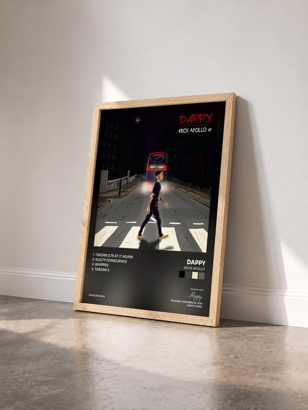 #bois Tableau de l'album Eros Apollo de Dappy vu de trois quarts, cadre en bois brut