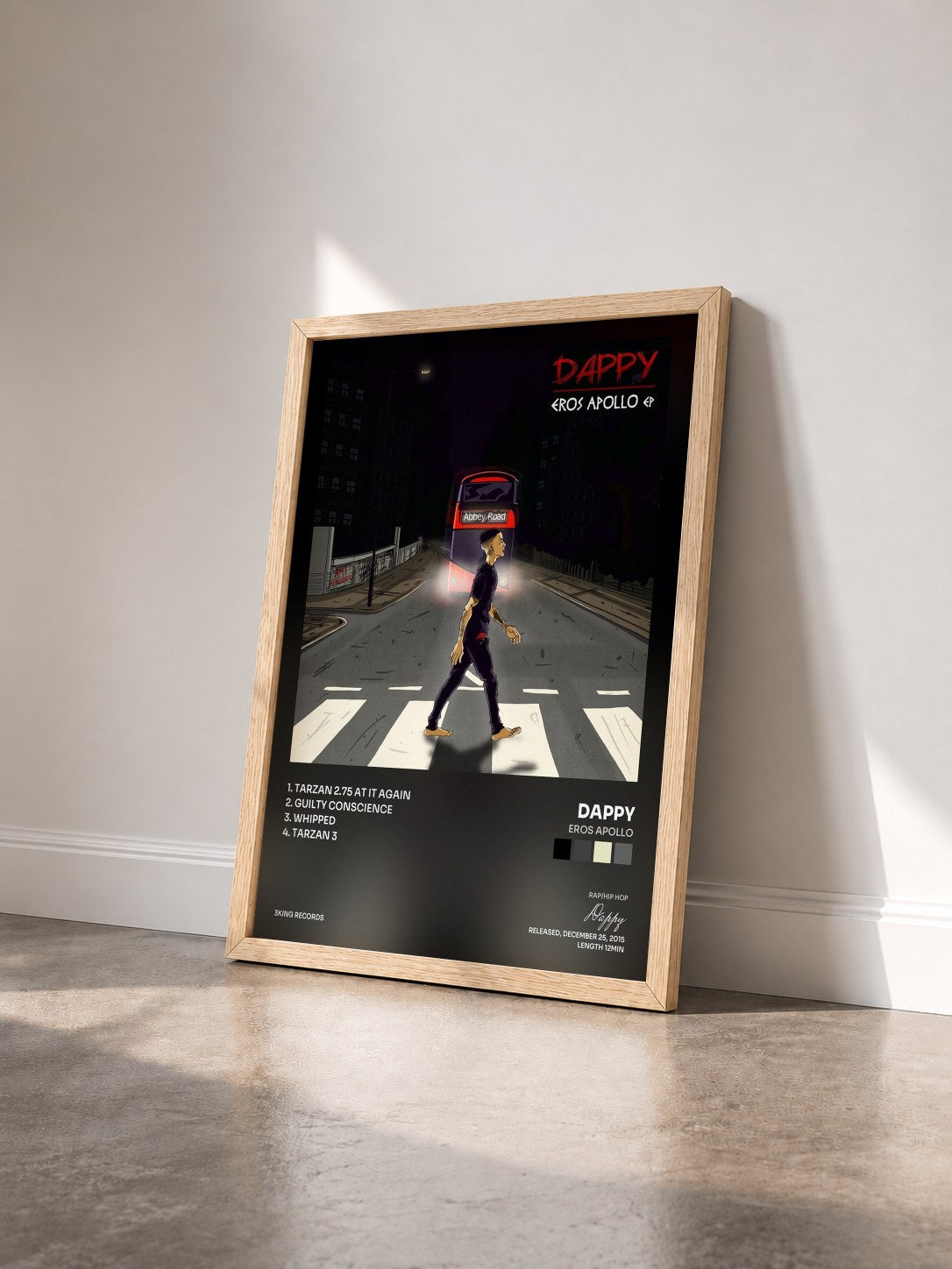 #bois Tableau de l'album Eros Apollo de Dappy vu de trois quarts, cadre en bois brut