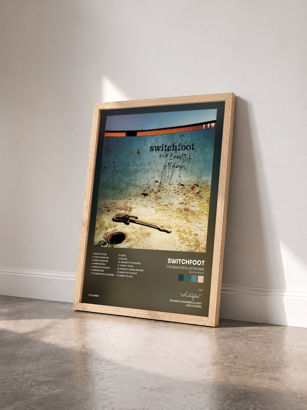 #bois Tableau de l'album The Beautiful Letdown (Deluxe Version) de Switchfoot vu de trois quarts, cadre en bois brut