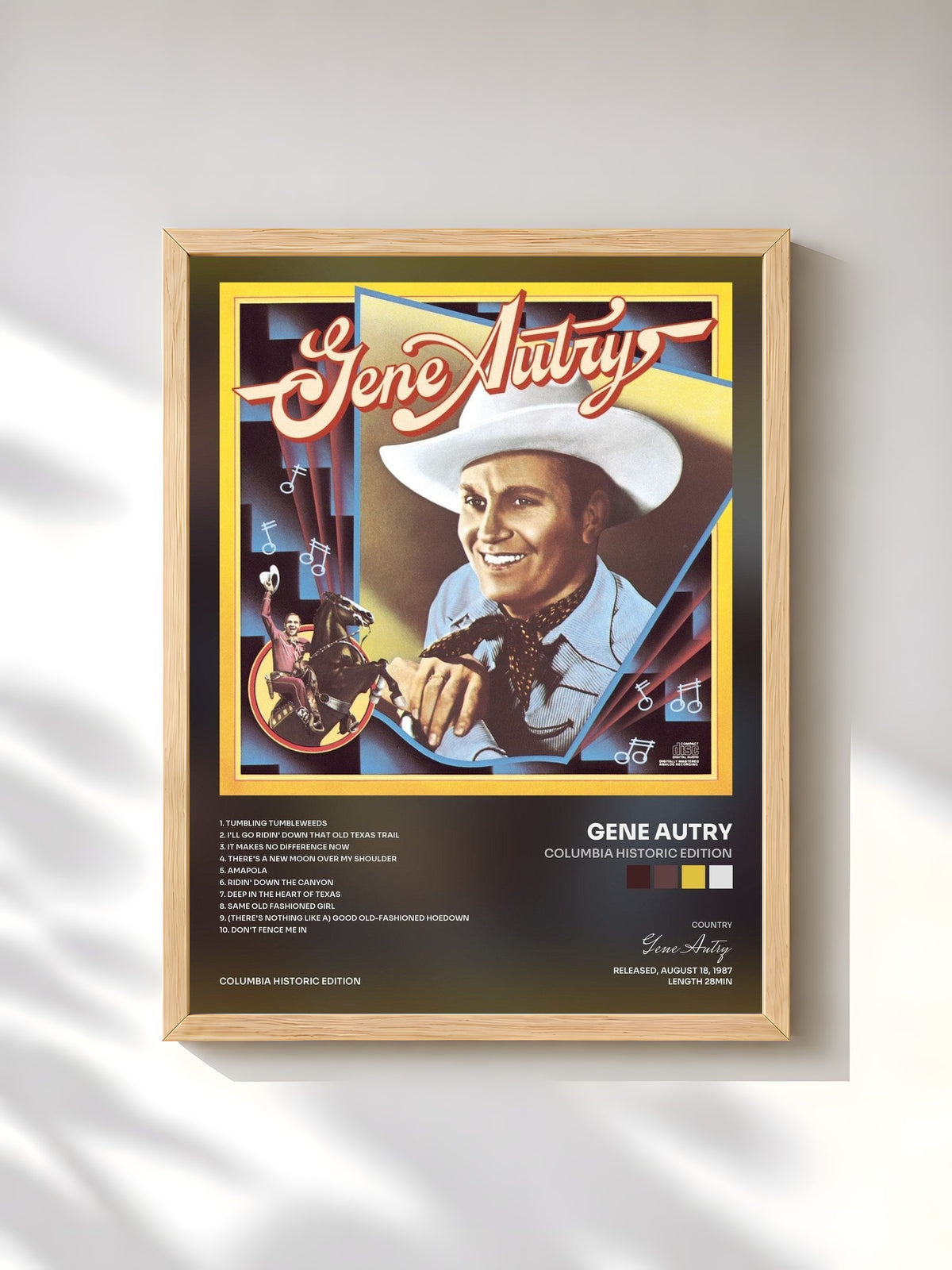 #bois Tableau de l'album Columbia Historic Edition de Gene Autry, cadre en bois brut, imprimé et encadré en France