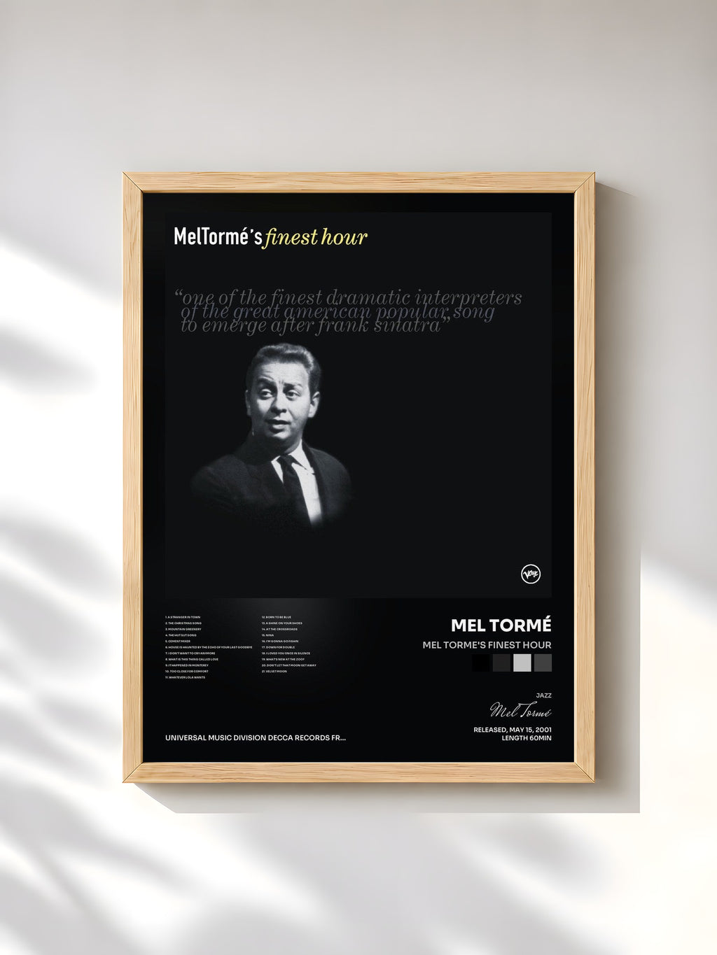 #bois Tableau de l'album Mel Torme's Finest Hour de Mel Tormé, cadre en bois brut, imprimé et encadré en France