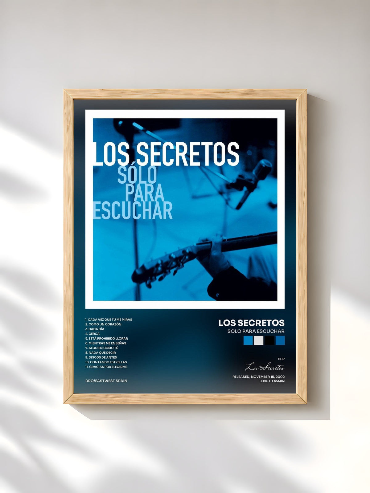 #bois Tableau de l'album Solo Para Escuchar de Los Secretos, cadre en bois brut, imprimé et encadré en France
