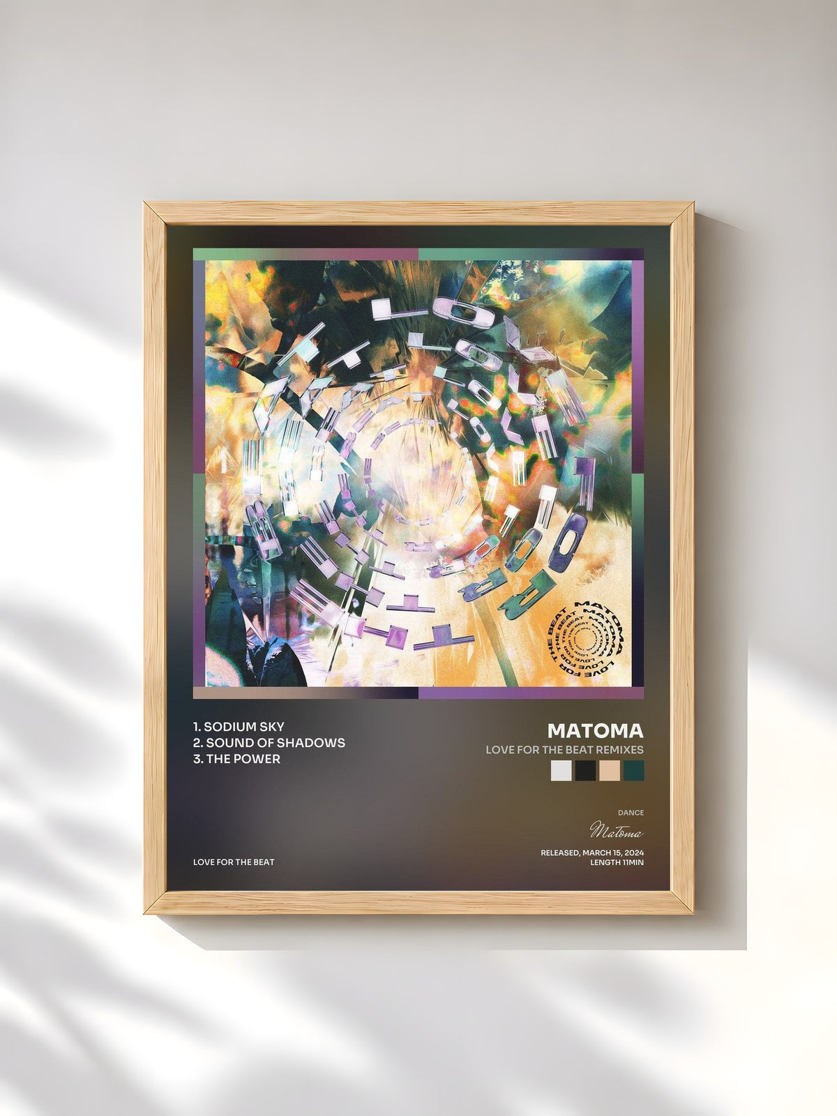 #bois Tableau de l'album Love For The Beat Remixes de Matoma, cadre en bois brut, imprimé et encadré en France