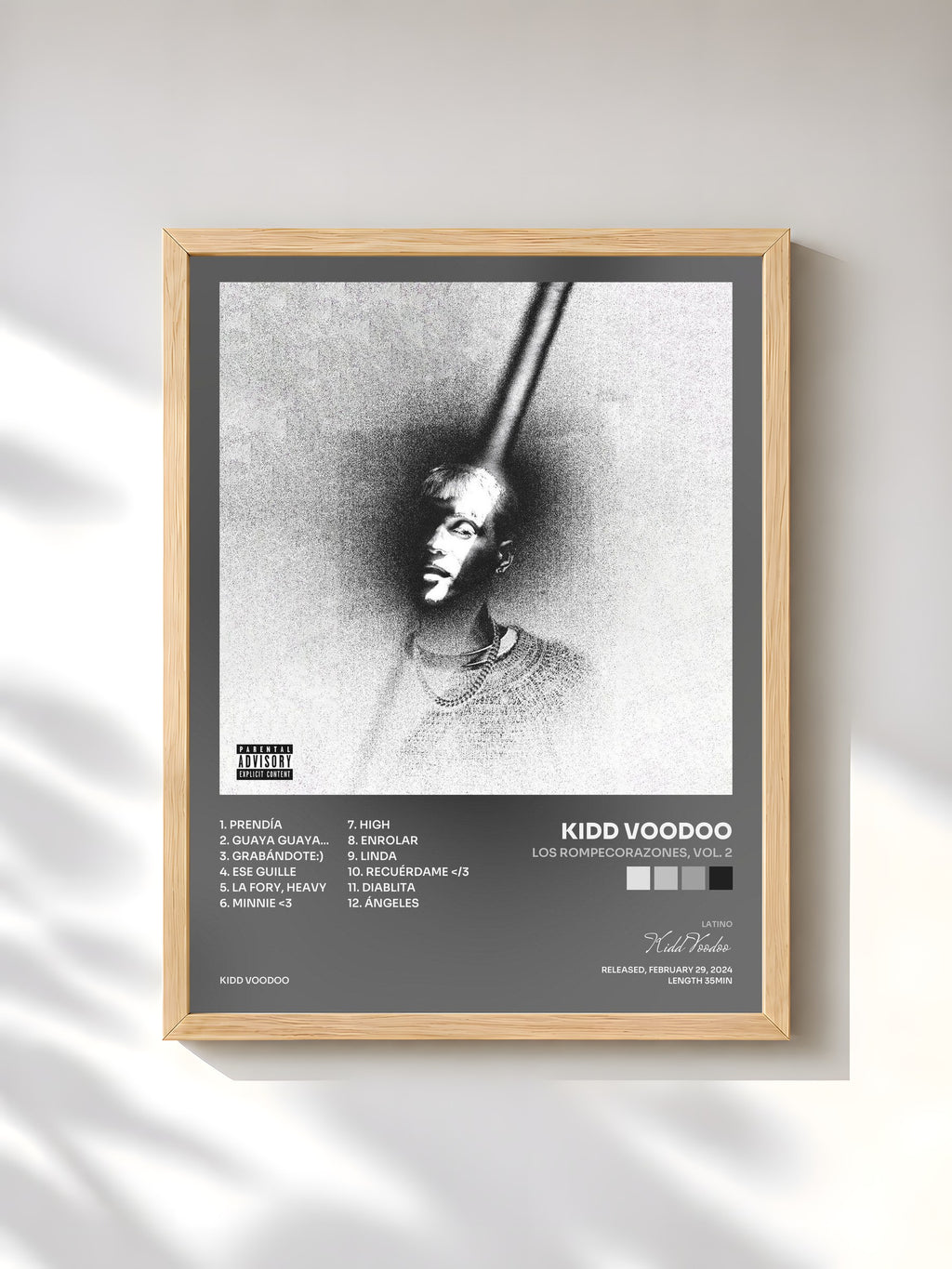 #bois Tableau de l'album Los Rompecorazones, Vol. 2 de Kidd Voodoo, cadre en bois brut, imprimé et encadré en France