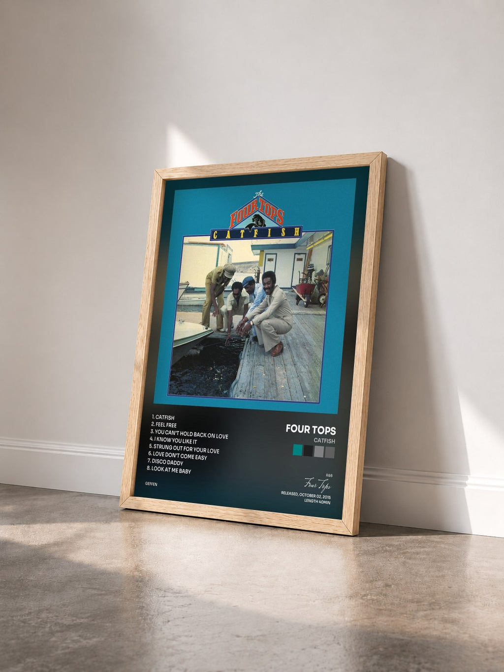 #bois Tableau de l'album Catfish de Four Tops vu de trois quarts, cadre en bois brut