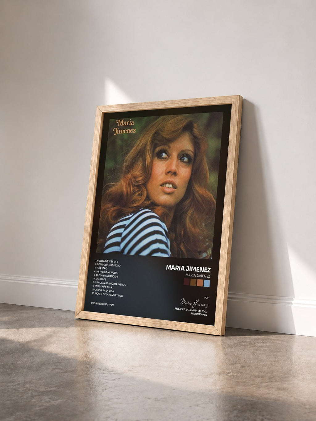 #bois Tableau de l'album Maria Jimenez de Maria Jimenez vu de trois quarts, cadre en bois brut