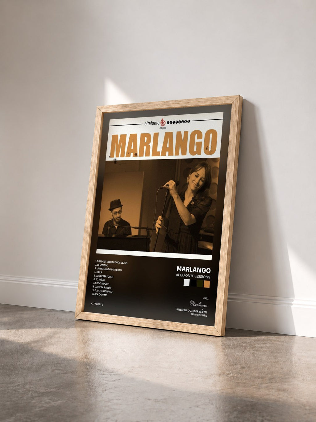 #bois Tableau de l'album Altafonte Sessions de Marlango vu de trois quarts, cadre en bois brut