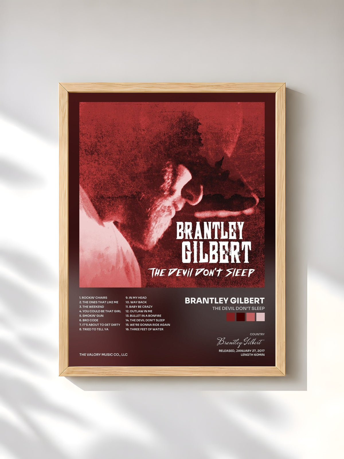 #bois Tableau de l'album The Devil Don't Sleep de Brantley Gilbert, cadre en bois brut, imprimé et encadré en France