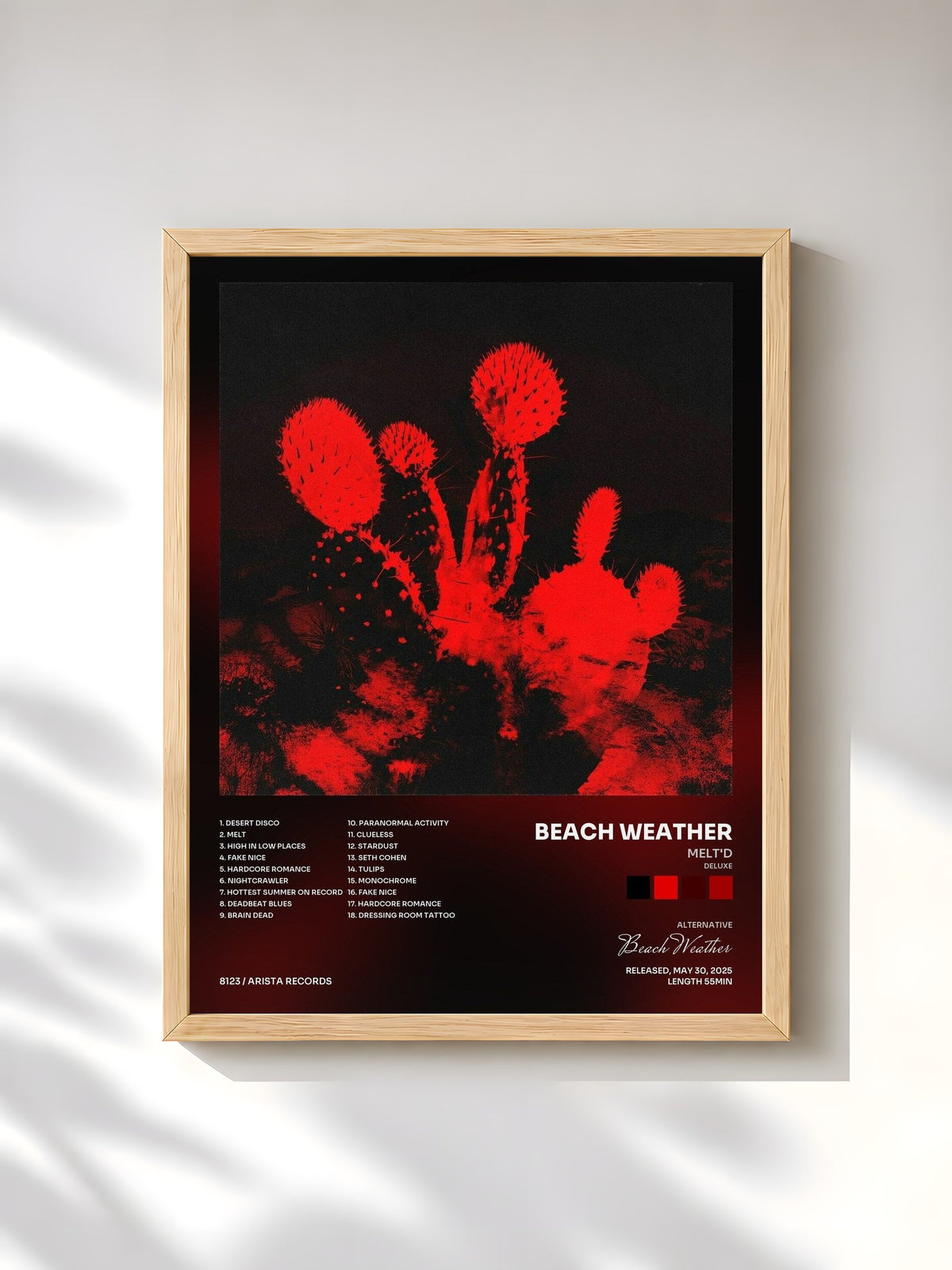 #bois Tableau de l'album Melt'd (deluxe) de Beach Weather, cadre en bois brut, imprimé et encadré en France