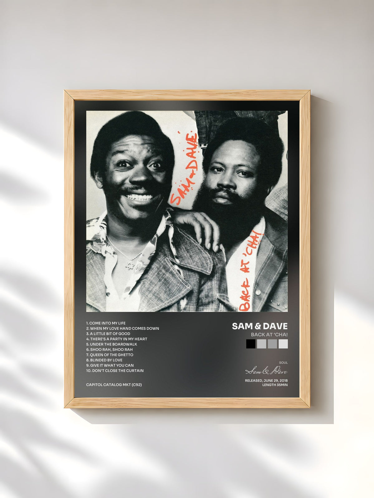 #bois Tableau de l'album Back At 'Cha! de Sam & Dave, cadre en bois brut, imprimé et encadré en France