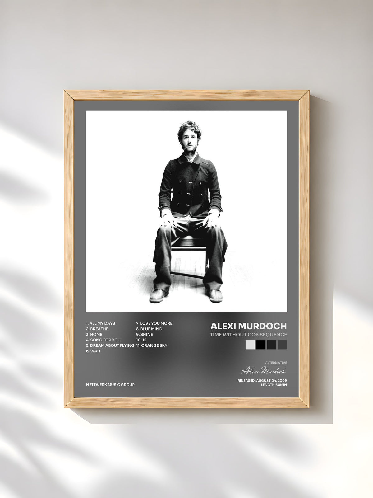 #bois Tableau de l'album Time Without Consequence de Alexi Murdoch, cadre en bois brut, imprimé et encadré en France