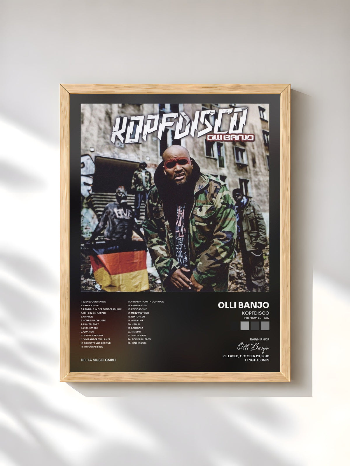 #bois Tableau de l'album Kopfdisco (Premium Edition) de Olli Banjo, cadre en bois brut, imprimé et encadré en France