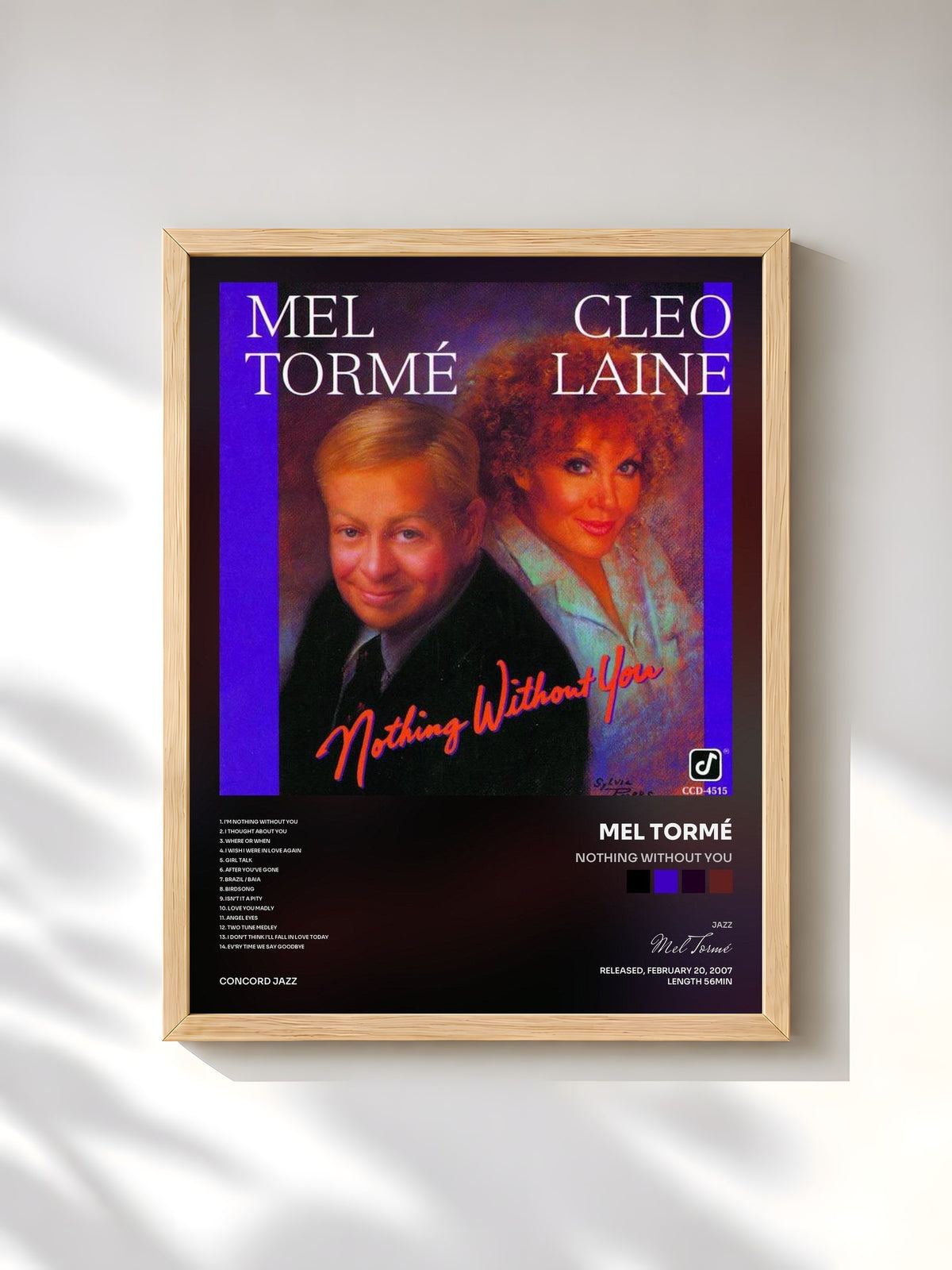 #bois Tableau de l'album Nothing Without You de Mel Tormé, cadre en bois brut, imprimé et encadré en France