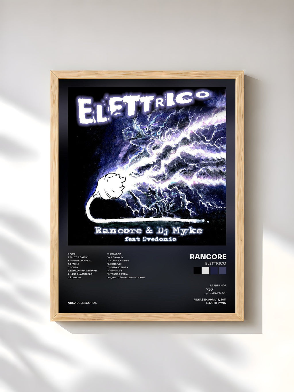 #bois Tableau de l'album Elettrico de Rancore, cadre en bois brut, imprimé et encadré en France