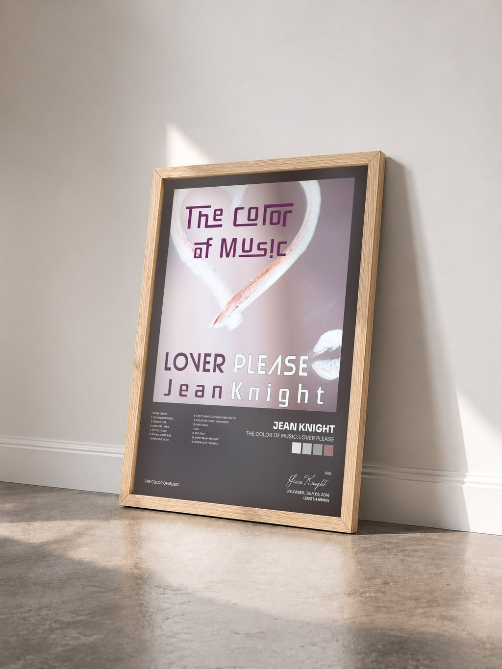#bois Tableau de l'album The Color of Music: Lover Please de Jean Knight vu de trois quarts, cadre en bois brut