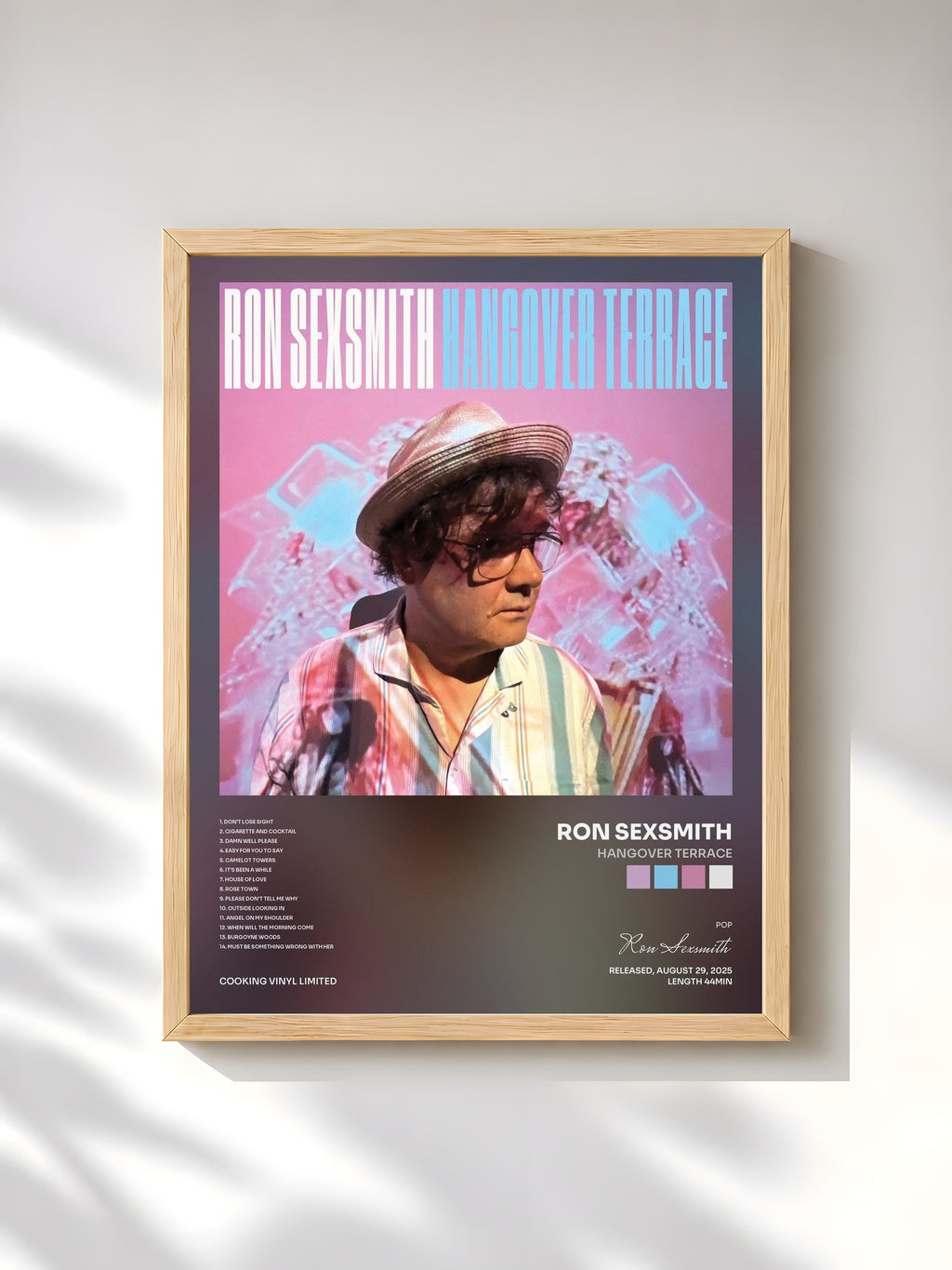 #bois Tableau de l'album Hangover Terrace de Ron Sexsmith, cadre en bois brut, imprimé et encadré en France