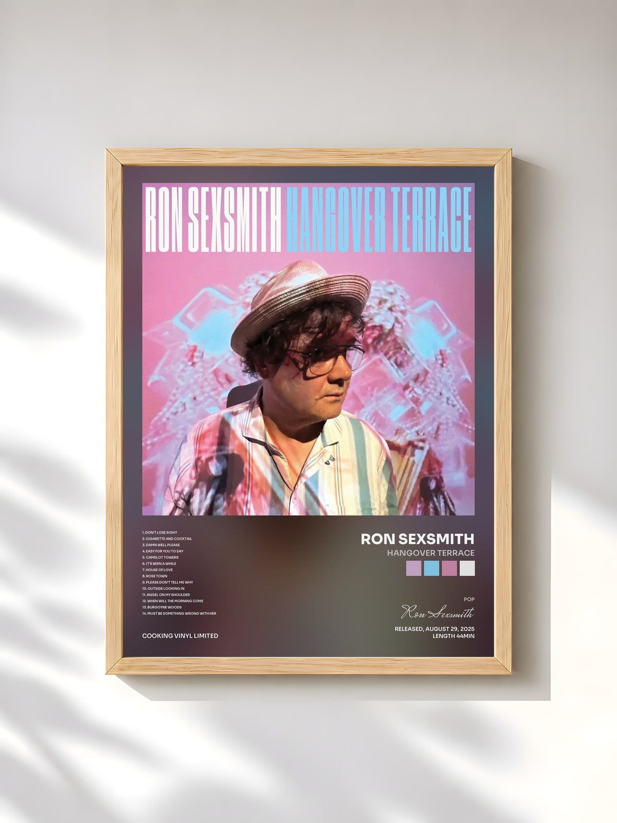 #bois Tableau de l'album Hangover Terrace de Ron Sexsmith, cadre en bois brut, imprimé et encadré en France