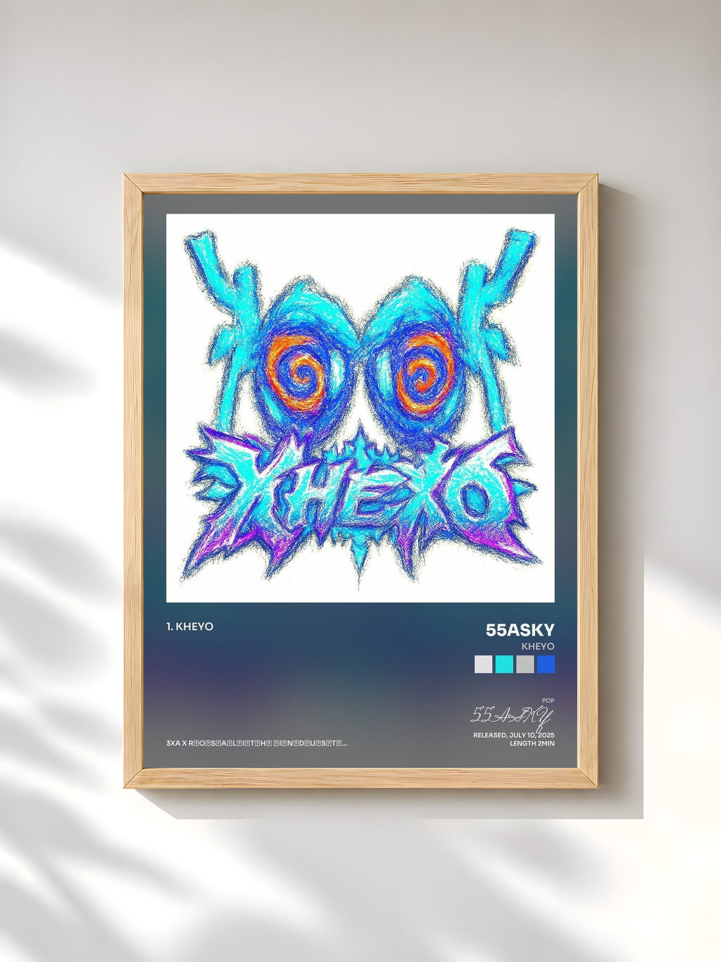 #bois Tableau de l'album KHEYO de 55ASKY, cadre en bois brut, imprimé et encadré en France