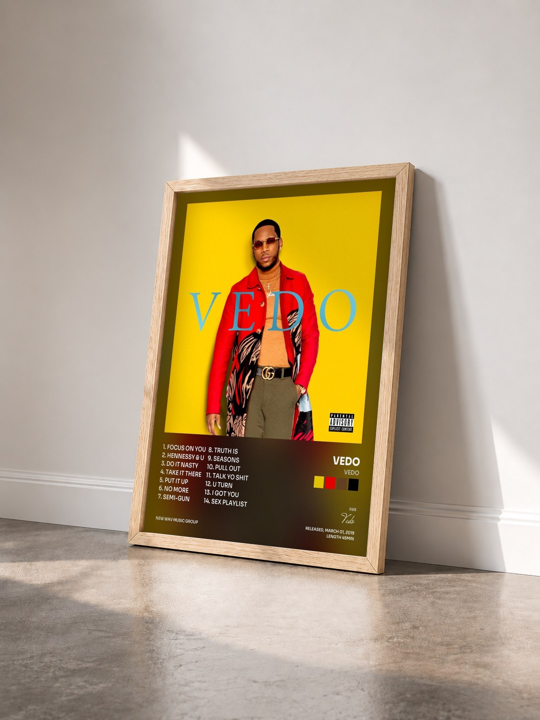 #bois Tableau de l'album VEDO de Vedo vu de trois quarts, cadre en bois brut