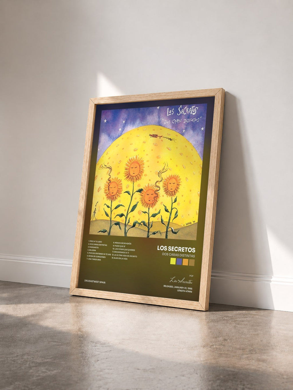 #bois Tableau de l'album Dos Caras Distintas de Los Secretos vu de trois quarts, cadre en bois brut