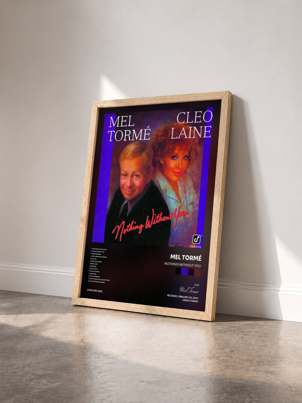 #bois Tableau de l'album Nothing Without You de Mel Tormé vu de trois quarts, cadre en bois brut