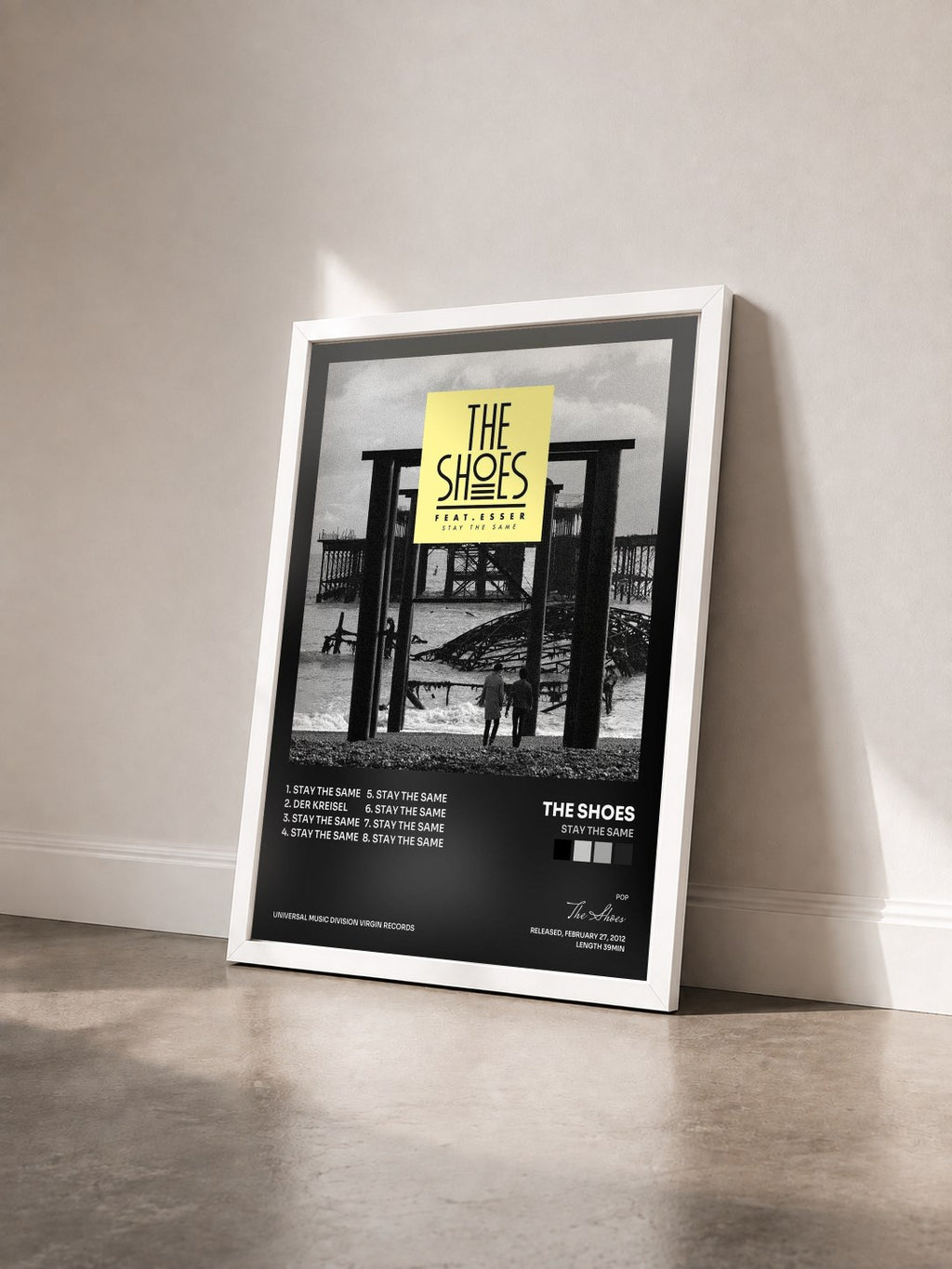 #blanc Tableau de l'album Stay The Same de The Shoes vu de trois quarts, cadre blanc