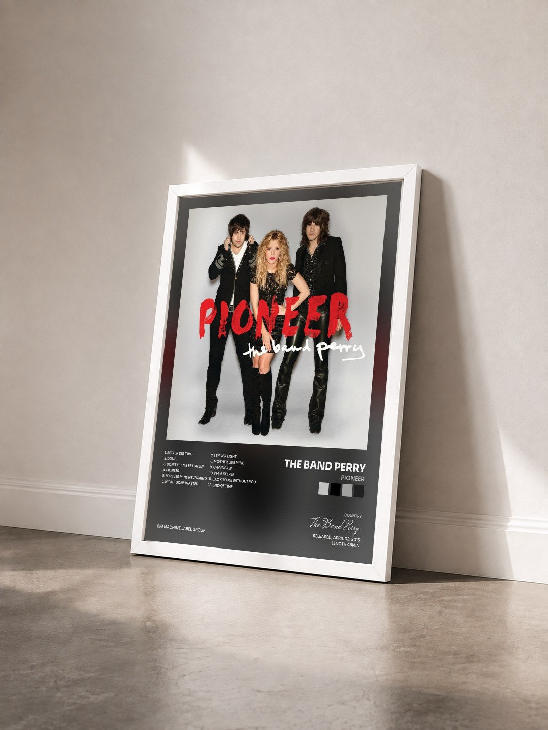 #blanc Tableau de l'album Pioneer de The Band Perry vu de trois quarts, cadre blanc
