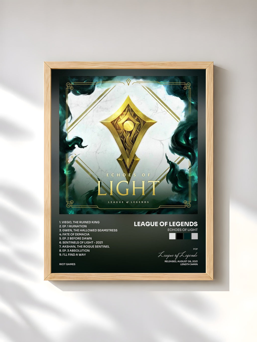 #bois Tableau de l'album Echoes of Light de League of Legends, cadre en bois brut, imprimé et encadré en France