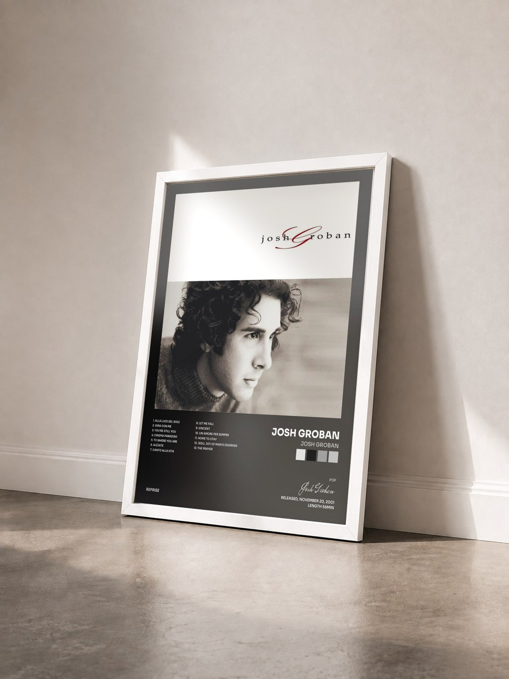 #blanc Tableau de l'album Josh Groban de Josh Groban vu de trois quarts, cadre blanc