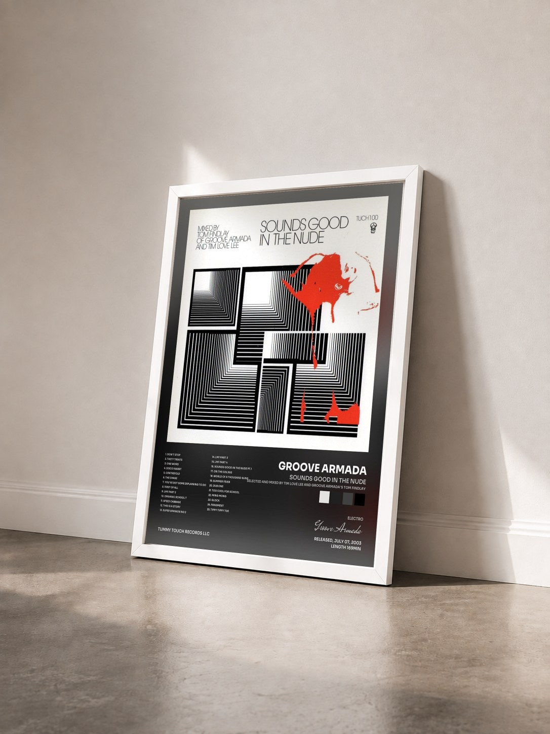 #blanc Tableau de l'album Sounds Good In The Nude (Selected and Mixed by Tim Love Lee and Groove Armada's Tom Findlay) de Groove Armada vu de trois quarts, cadre blanc