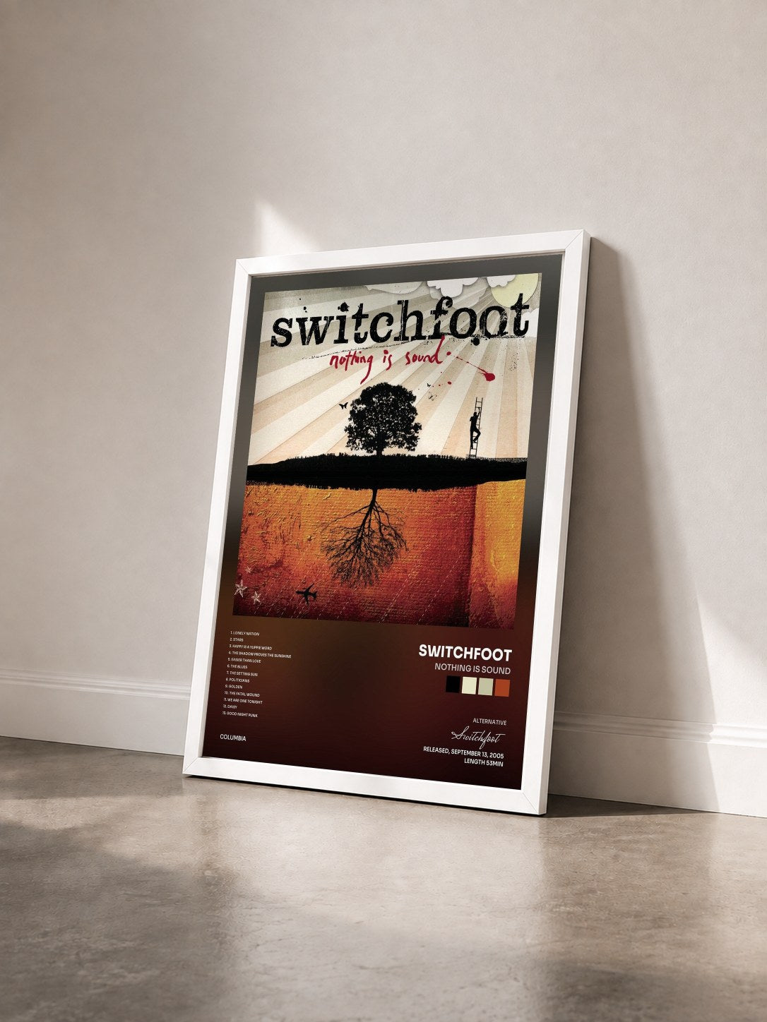 #blanc Tableau de l'album Nothing Is Sound de Switchfoot vu de trois quarts, cadre blanc