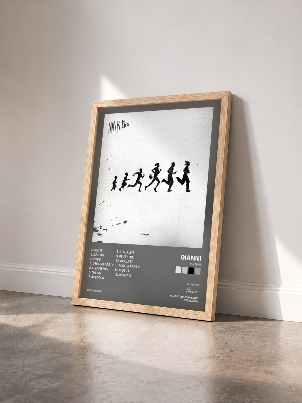 #bois Tableau de l'album MRTHN de Gianni vu de trois quarts, cadre en bois brut