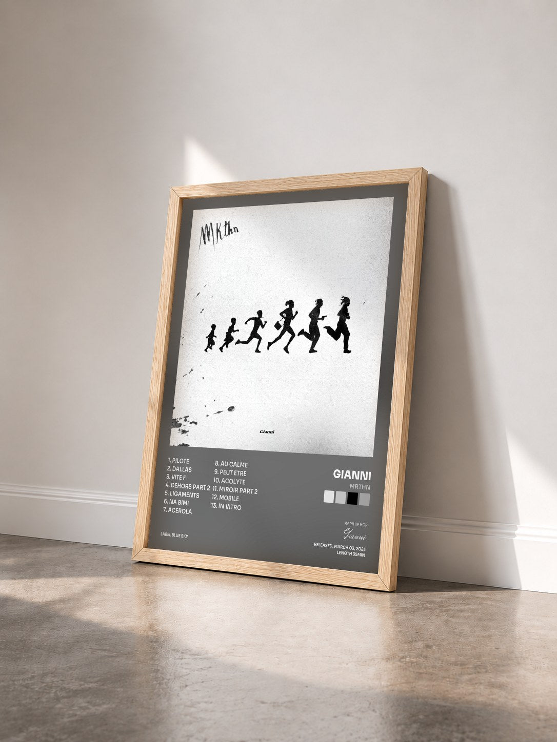 #bois Tableau de l'album MRTHN de Gianni vu de trois quarts, cadre en bois brut