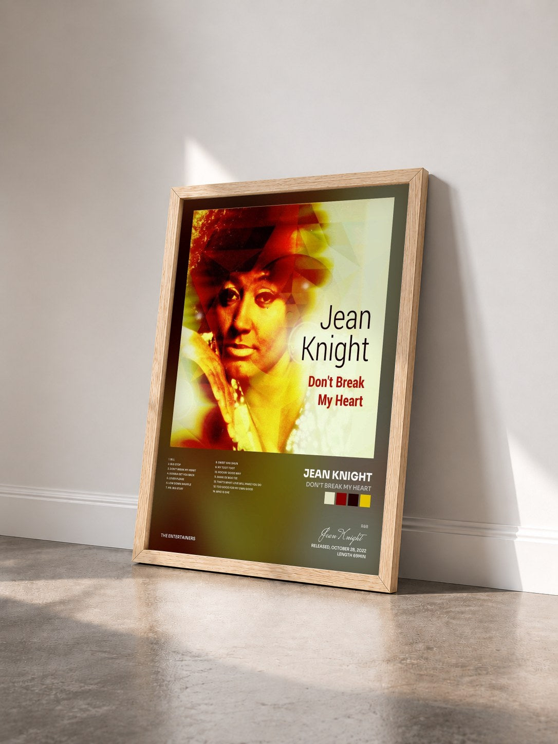 #bois Tableau de l'album Don't Break My Heart de Jean Knight vu de trois quarts, cadre en bois brut