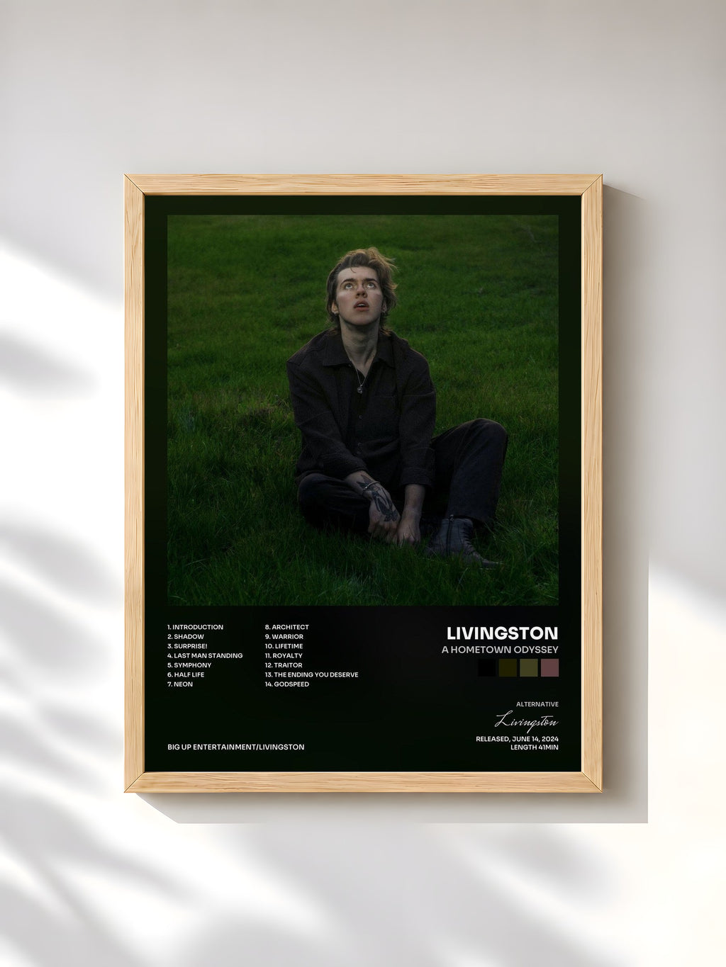 #bois Tableau de l'album A Hometown Odyssey de Livingston, cadre en bois brut, imprimé et encadré en France