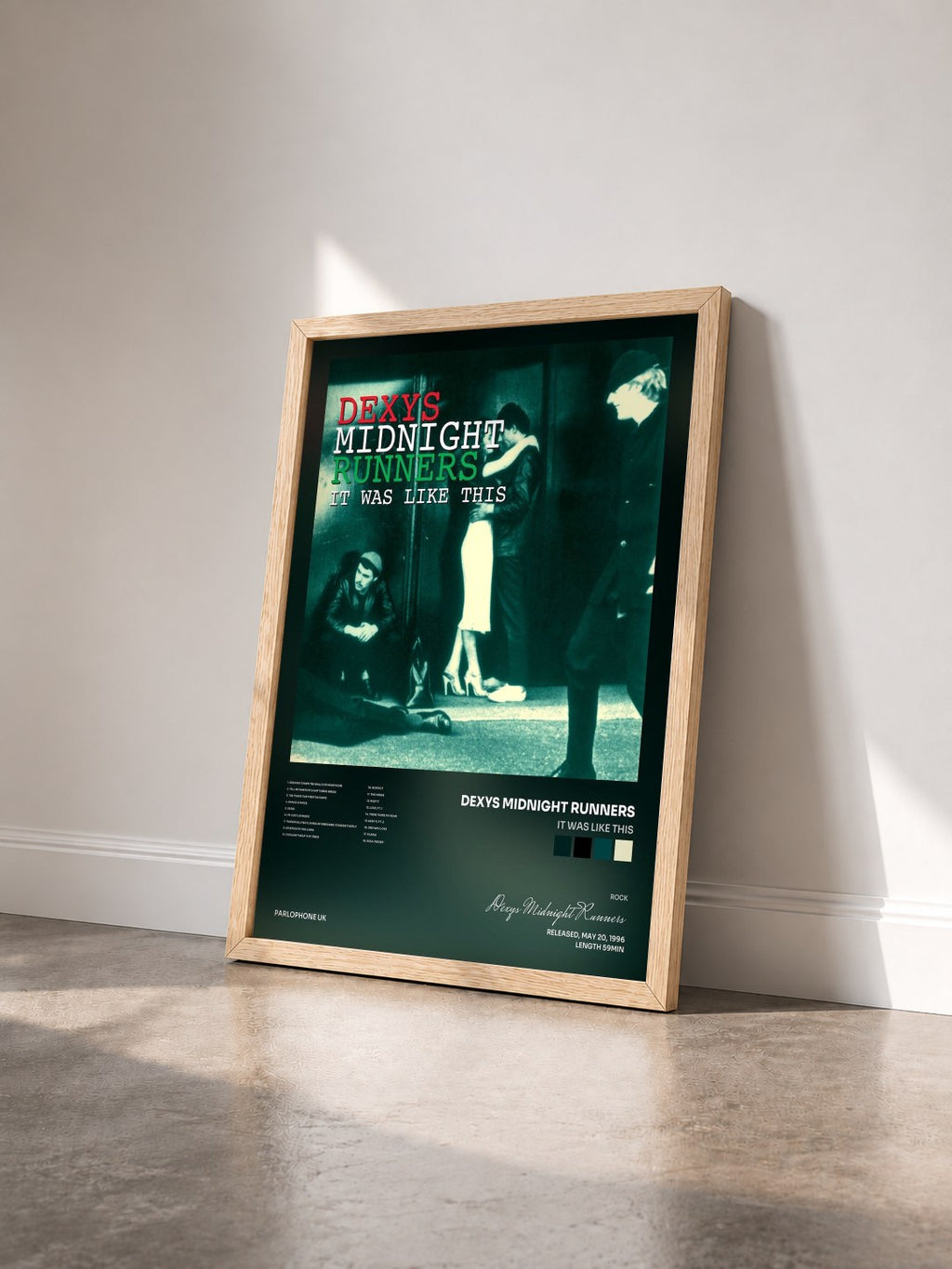 #bois Tableau de l'album It Was Like This de Dexys Midnight Runners vu de trois quarts, cadre en bois brut