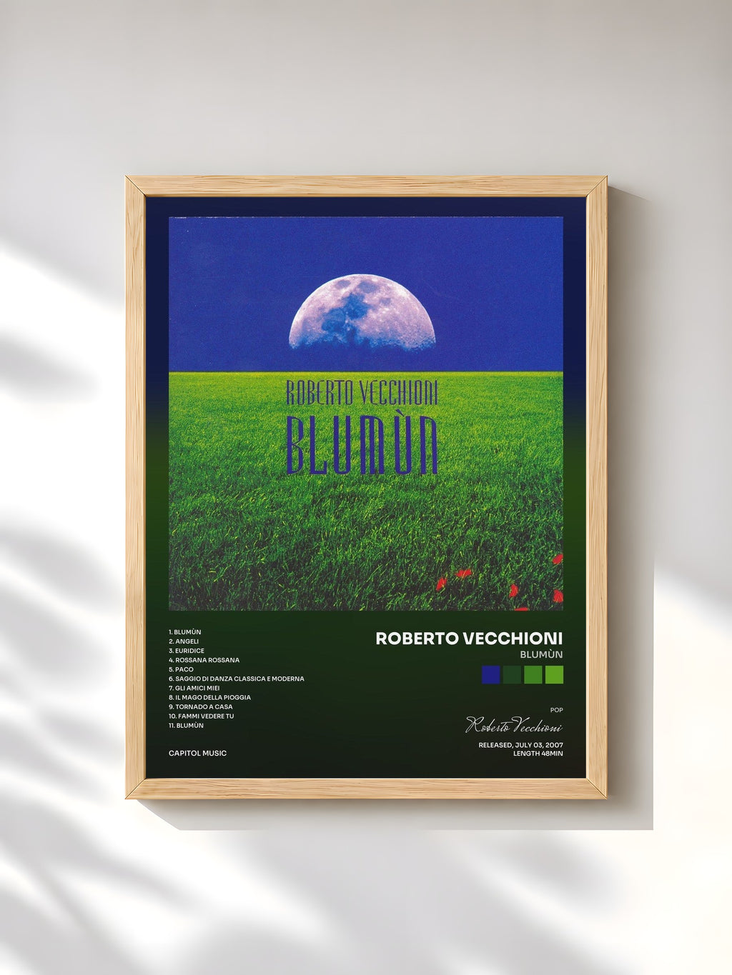 #bois Tableau de l'album Blumùn de Roberto Vecchioni, cadre en bois brut, imprimé et encadré en France
