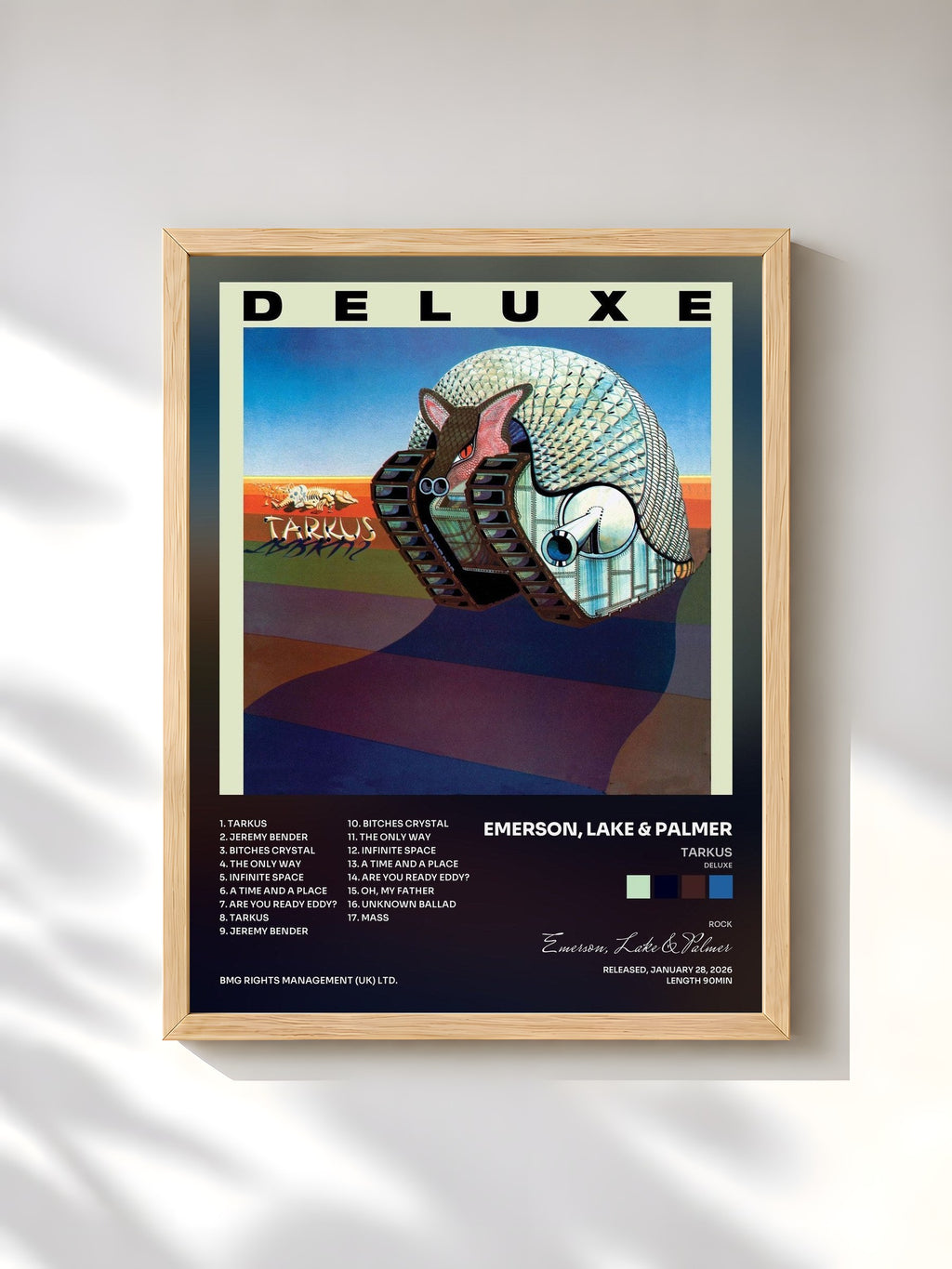 #bois Tableau de l'album Tarkus (Deluxe) de Emerson, Lake & Palmer, cadre en bois brut, imprimé et encadré en France