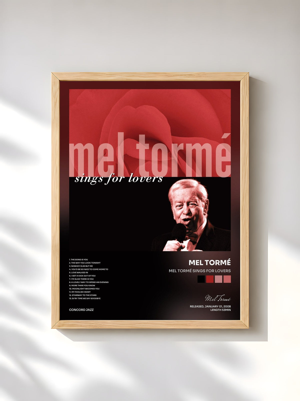 #bois Tableau de l'album Mel Tormé Sings For Lovers de Mel Tormé, cadre en bois brut, imprimé et encadré en France