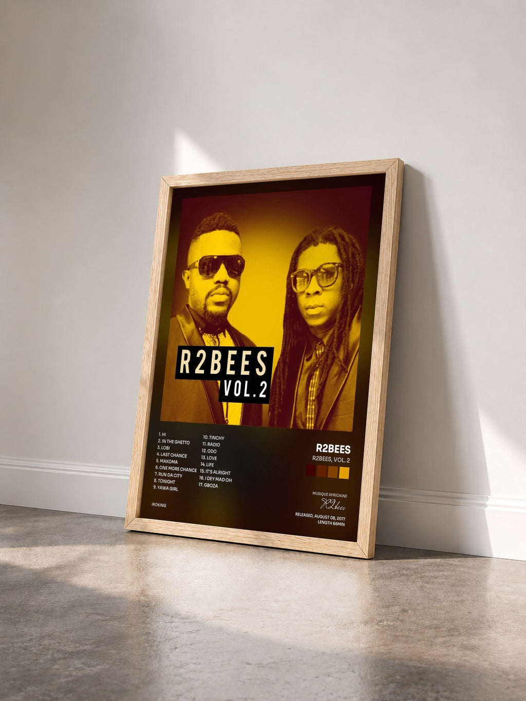 #bois Tableau de l'album R2Bees, Vol. 2 de R2bees vu de trois quarts, cadre en bois brut