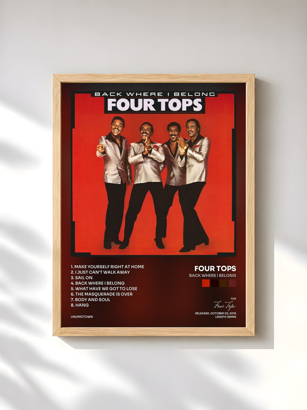 #bois Tableau de l'album Back Where I Belong de Four Tops, cadre en bois brut, imprimé et encadré en France