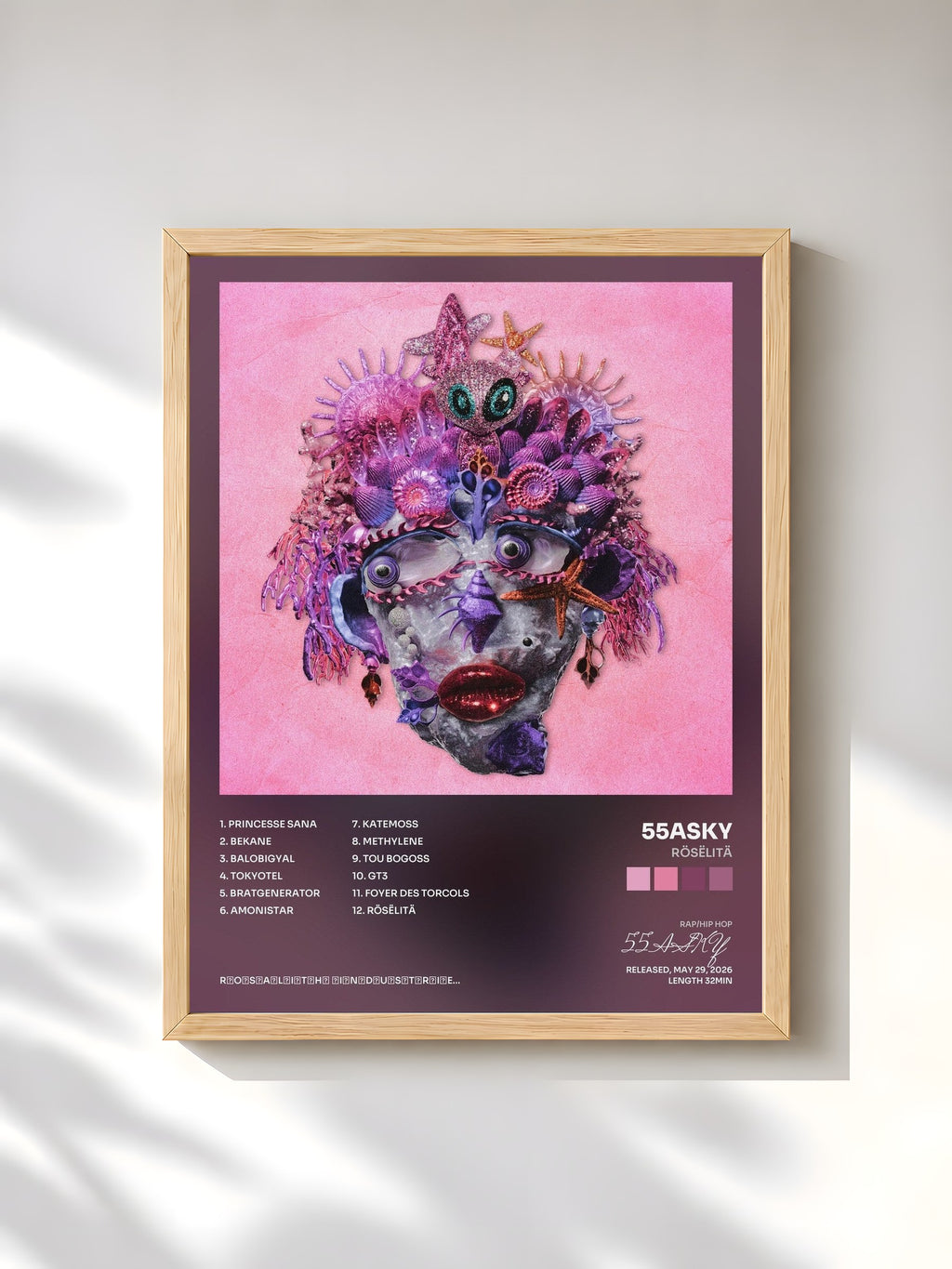 #bois Tableau de l'album RÖSËLITÄ de 55ASKY, cadre en bois brut, imprimé et encadré en France